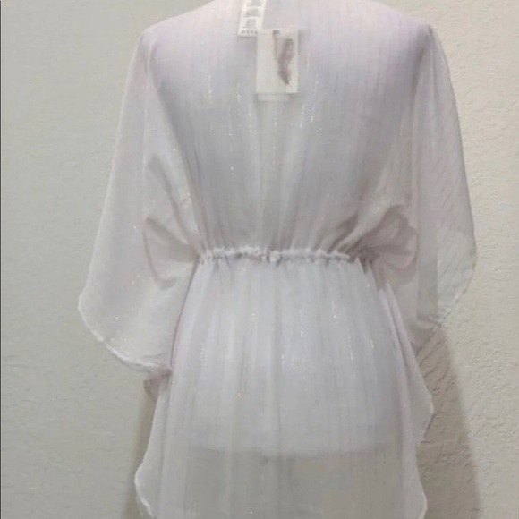 Jessica Simpson Metallic Trim Caftan Cover Up - New Women |White | Size: XL - Picture 4 of 9